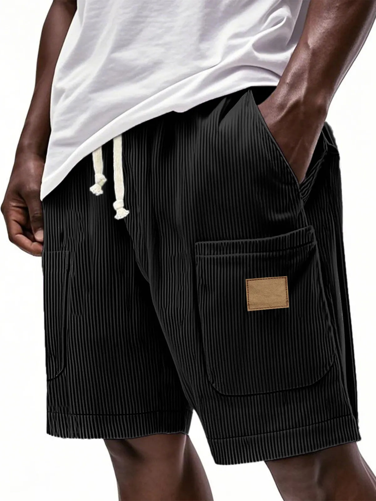 Men's Fashion Multi-Pocket Embroidered Corduroy Lace-Up Loose Holiday Casual Shorts