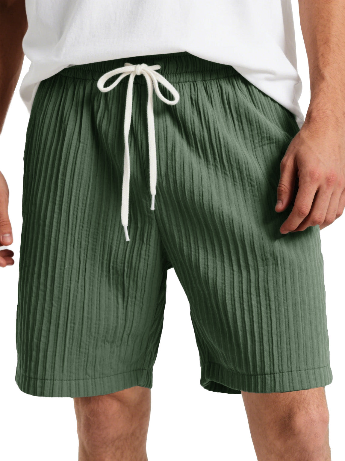 Men's Fashion Casual Striped Fabric Lace-up Loose Shorts