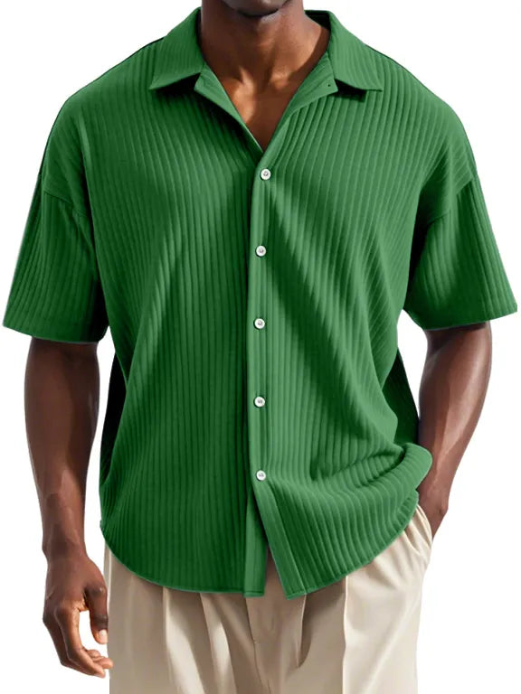 Men's Daily Casual Vertical Striped Texture Short-sleeved Lapel Shirt
