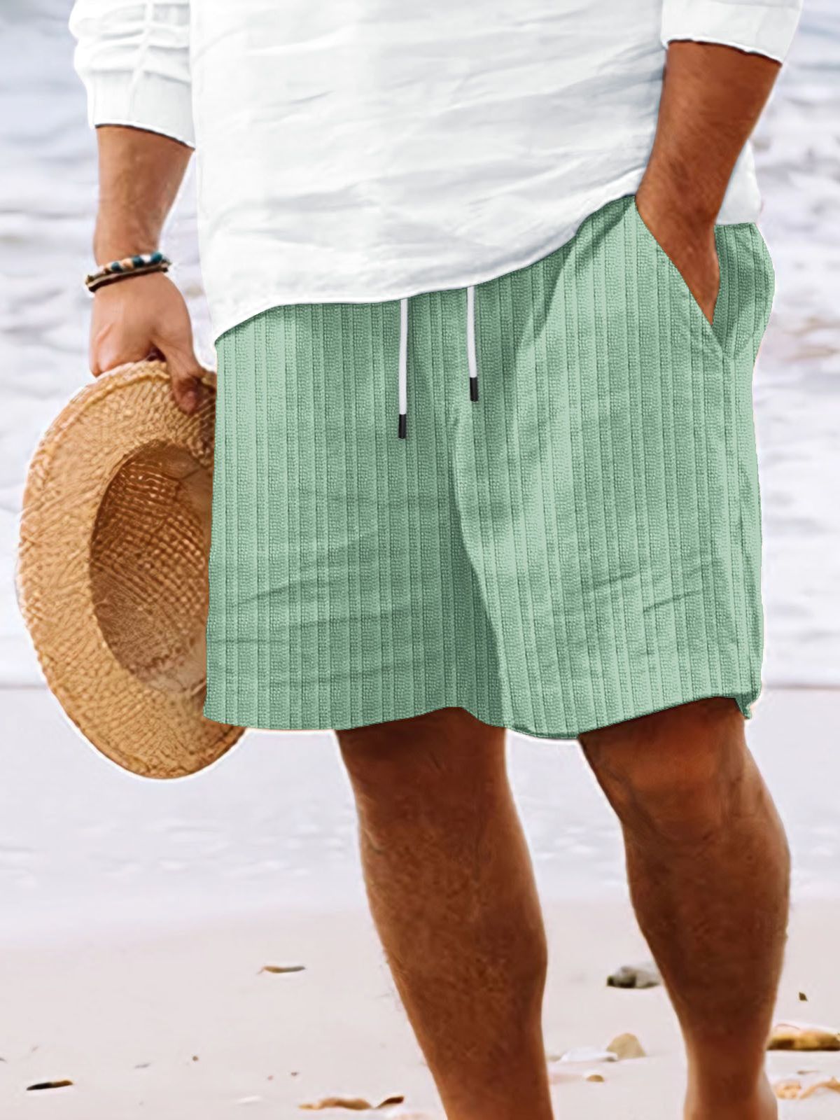 Men's Beach Vertical Stripe Casual Lace-Up Shorts