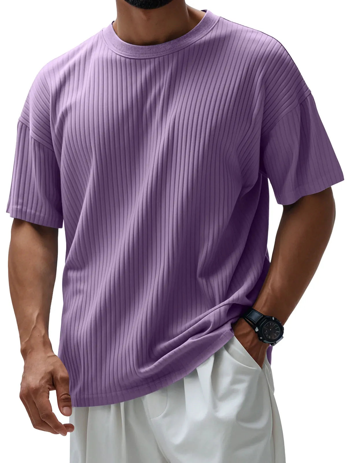 Men's Round Neck Casual Pit Solid Color Short-sleeved T-shirt