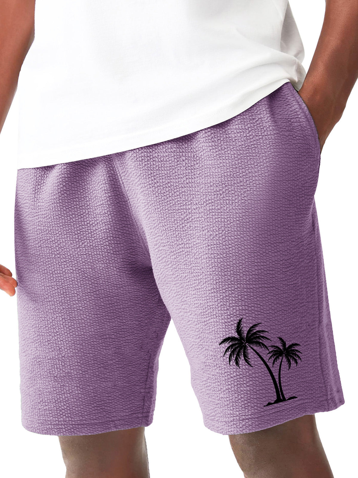 Men's Fashion Hawaiian Casual Coconut Palm Print Pleated Fabric Pocket Shorts