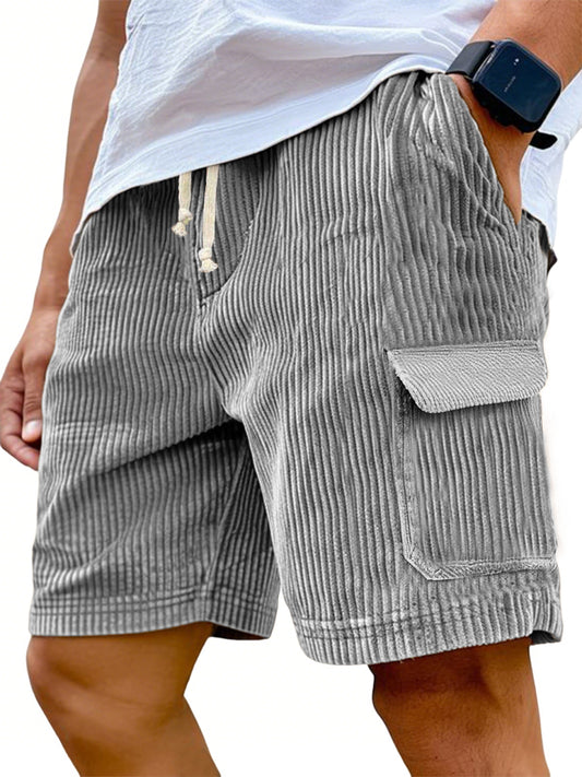 Men's Vintage Multi-Pocket Cargo Shorts Corduroy Stylish Lace-Up Casual Shorts