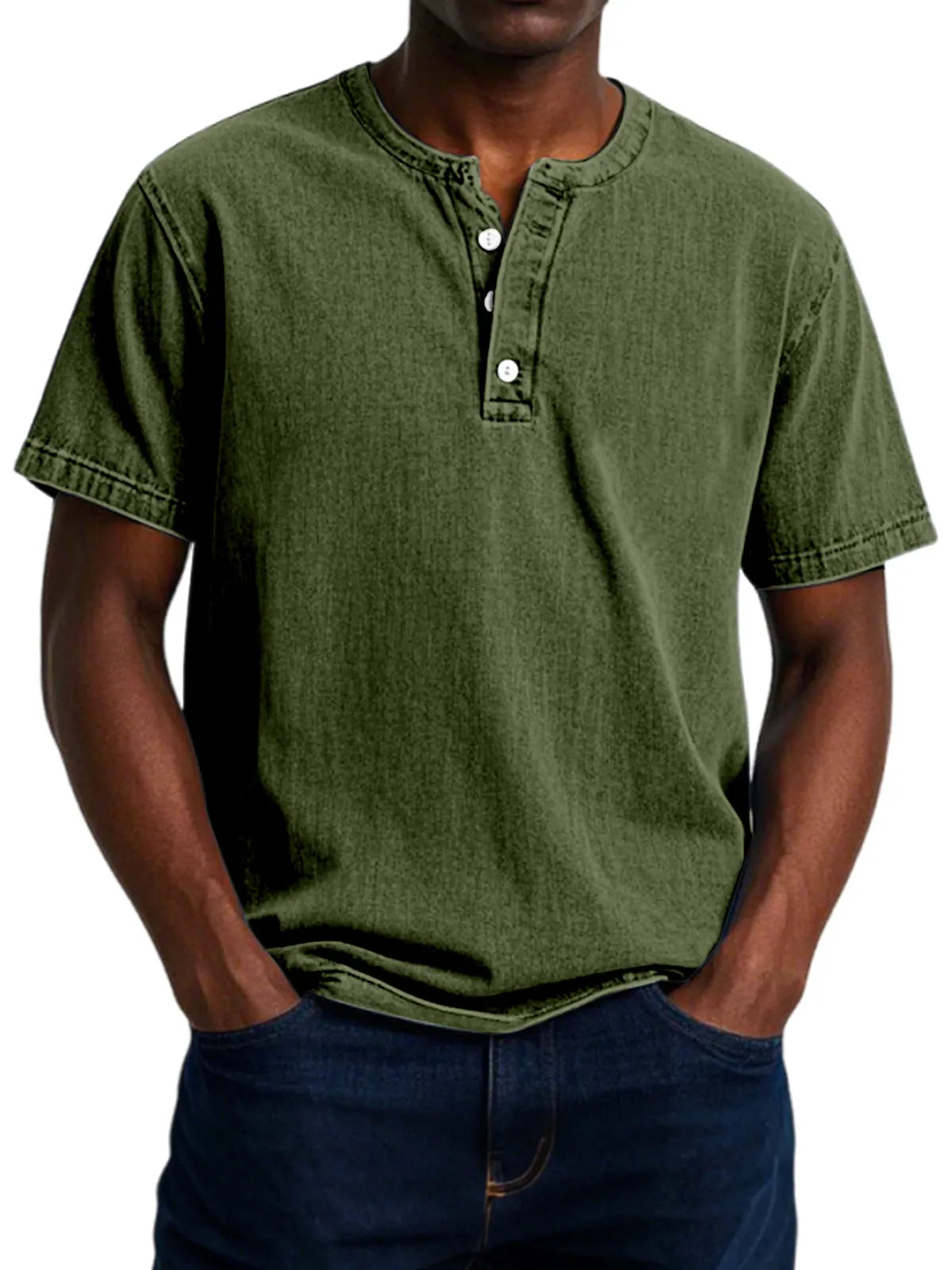 Men's Casual Vintage Button-down Short Sleeve Henley Shirt