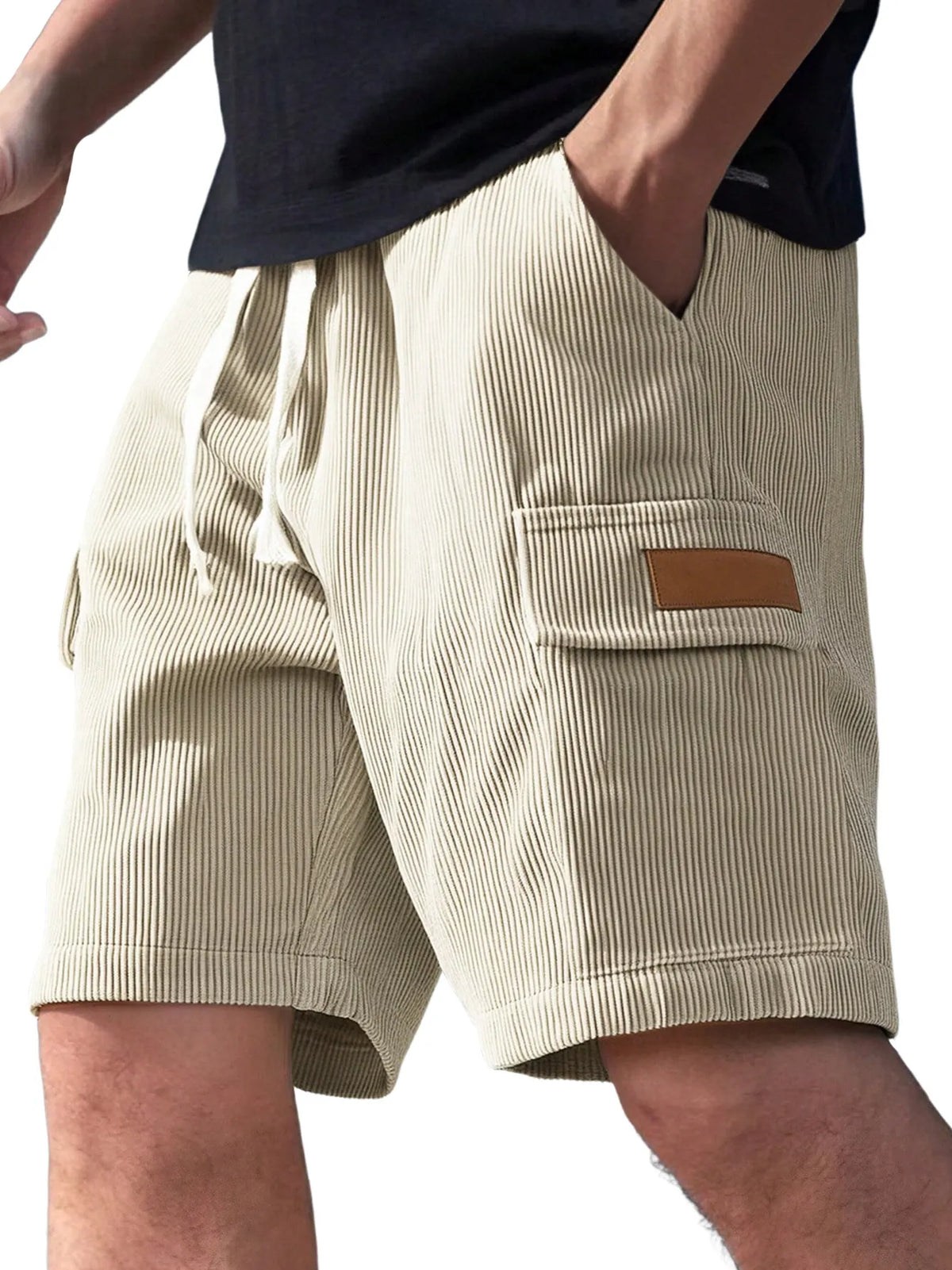 Men's Everyday Corduroy Multi-Pocket Embroidered Logo Drawstring Cargo Shorts