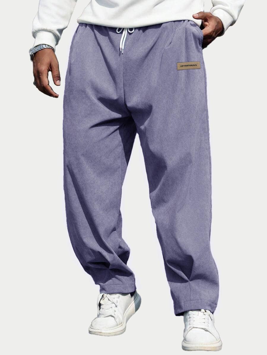 Men's Fashion Casual Sports Corduroy Fabric Logo Embroidered Pocket Trousers