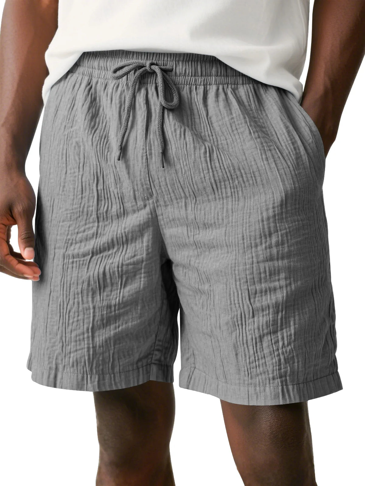 Men's Daily Pleated Texture Drawstring Elastic Waist Casual Shorts