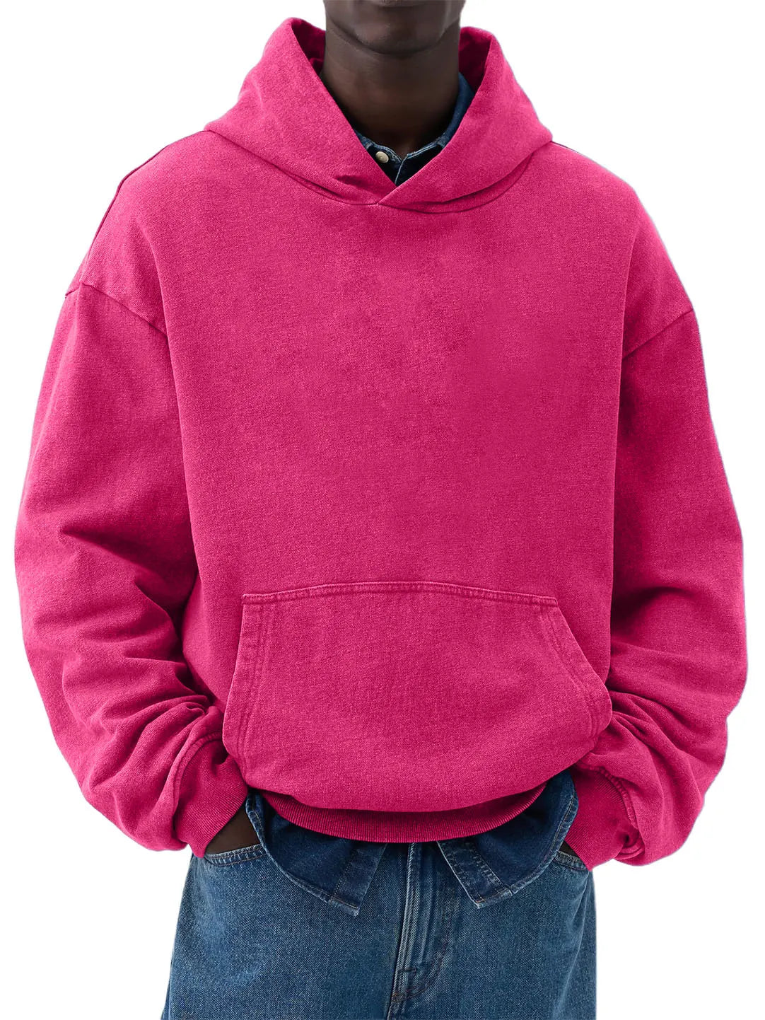 Men's Cotton Washed Distressed Heavyweight Long Sleeve Pocket Hooded Sweatshirt