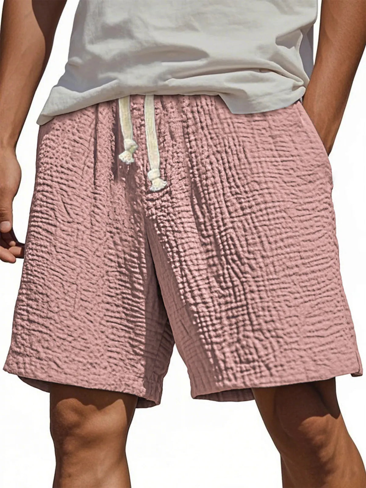 Men's Stylish Wrinkled Textured  Lace-up Casual Shorts