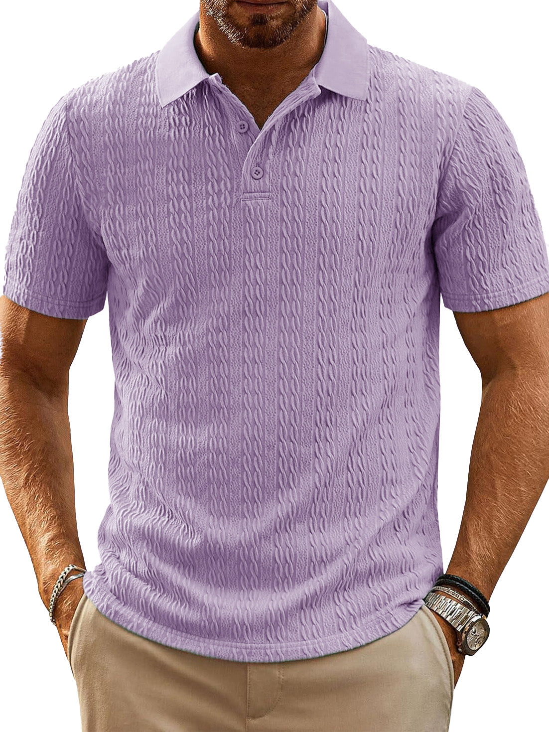 Men's Fashion Everyday Jacquard Fabric Short-sleeved Lapel Pocket Polo Shirt