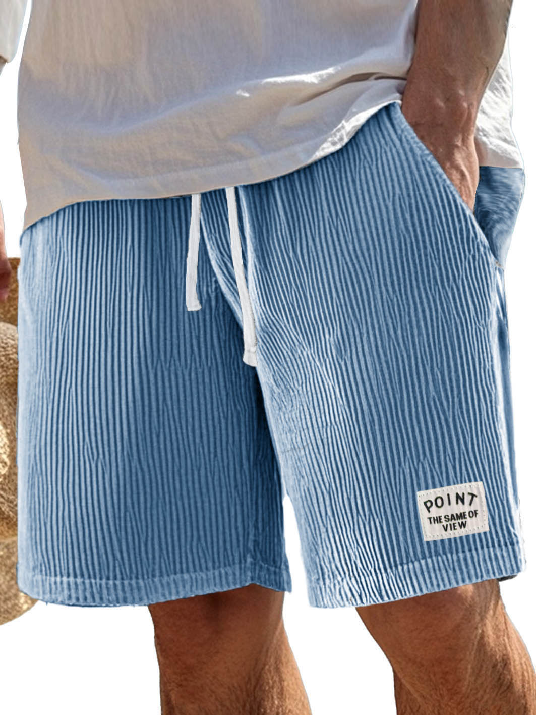 Men's Fashion Casual Ribbed Fabric Pocket Embroidered Logo Shorts