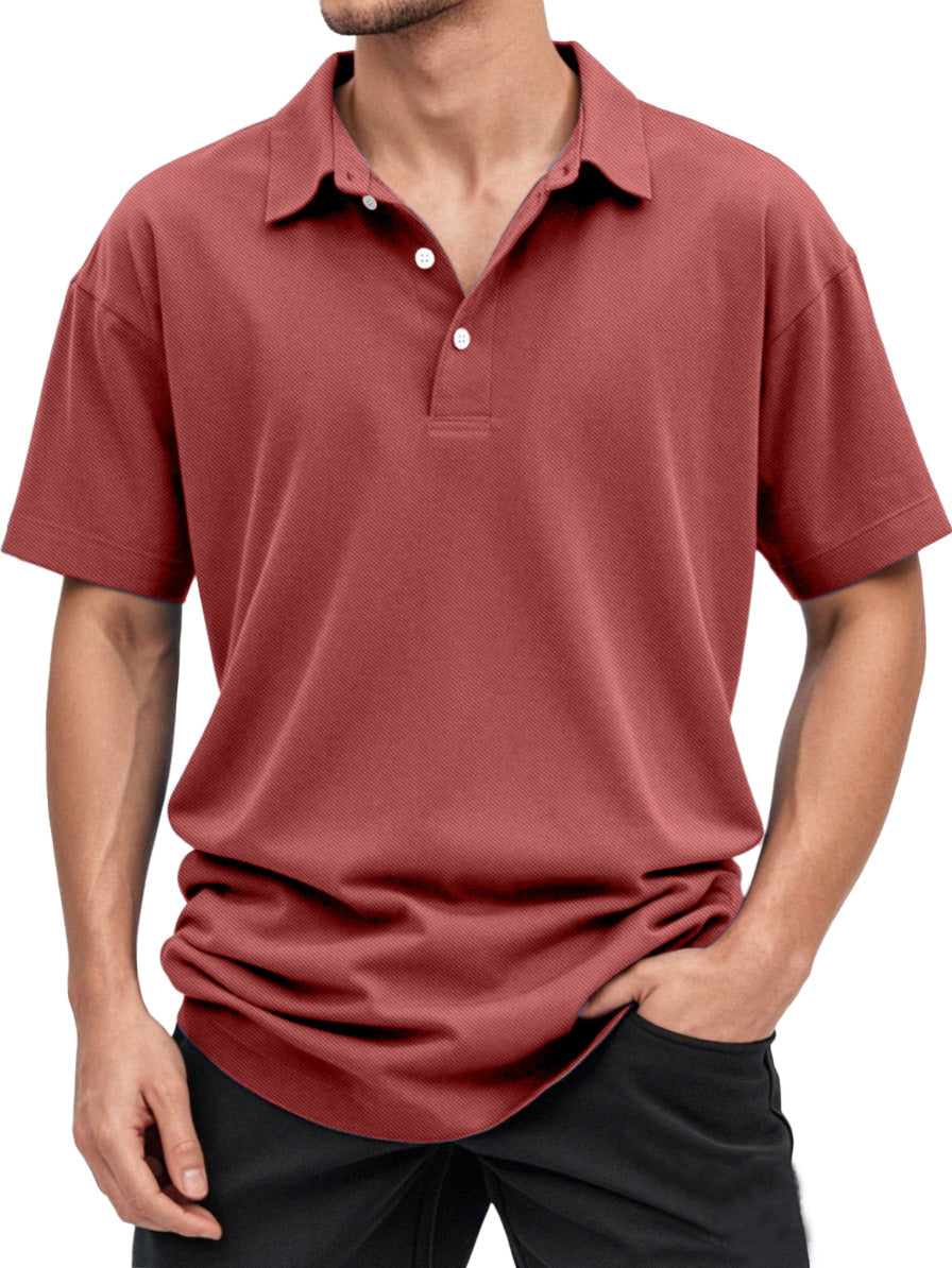Men's Solid Color Casual And Comfortable Short-sleeved Lapel Polo Shirt