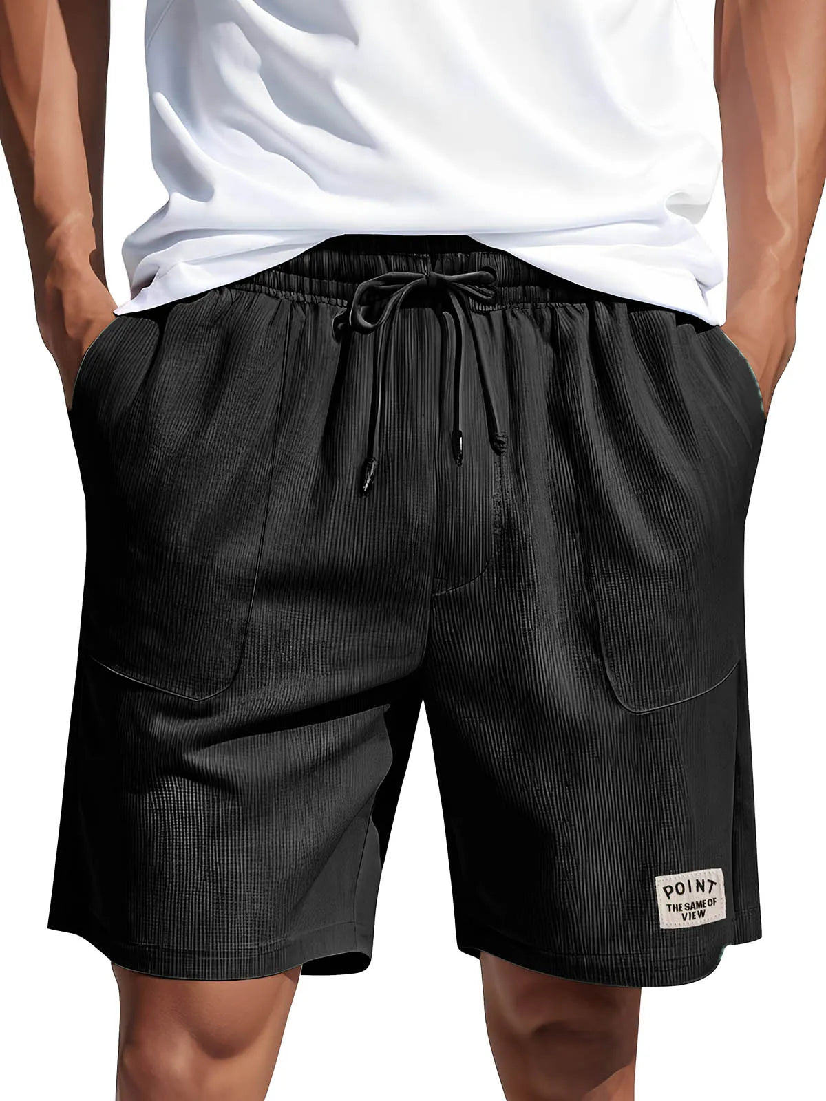 Men's Fashion Casual Corduroy Logo Embroidered Pocket Lace-up Shorts