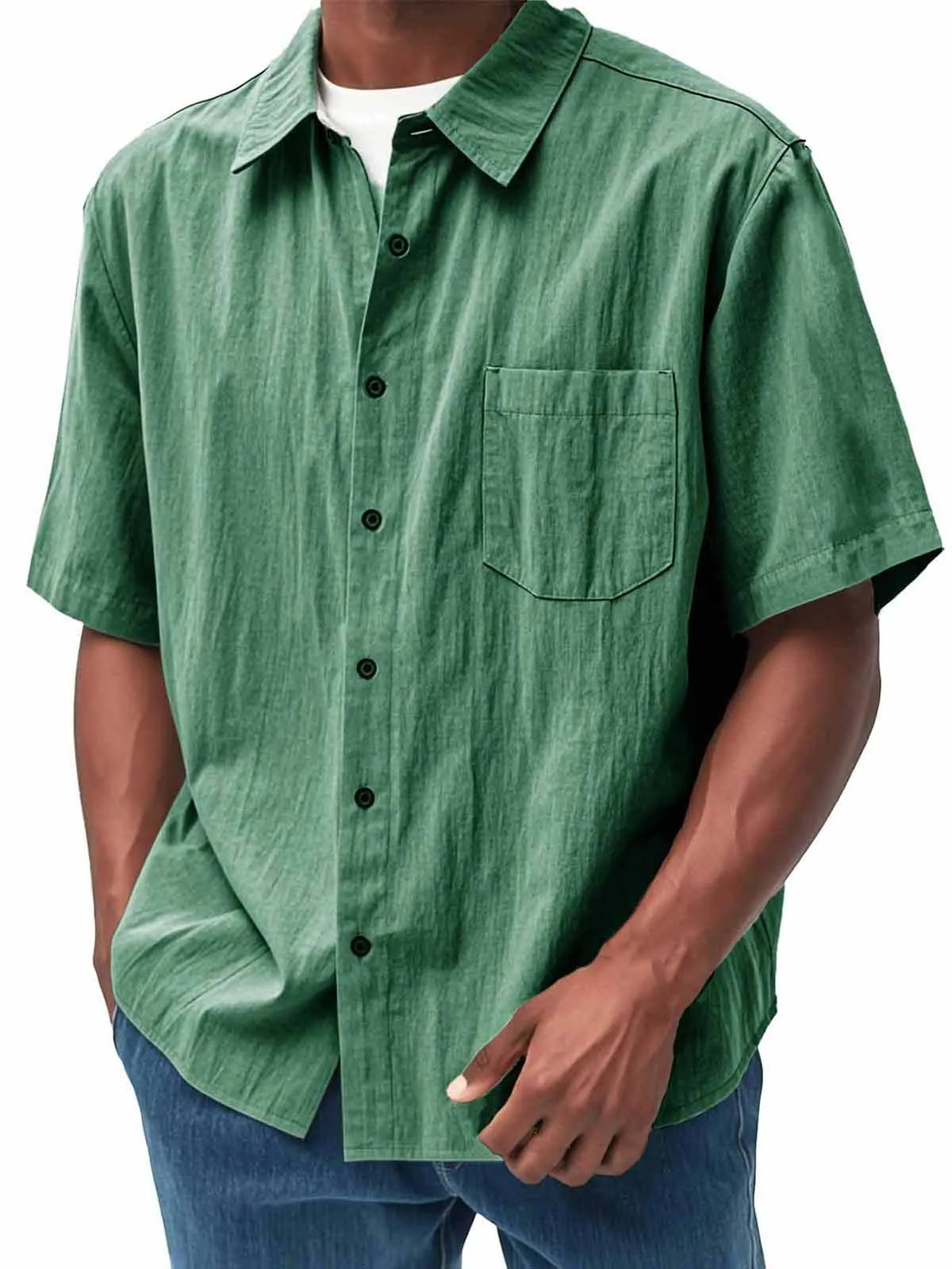 Men's Fashion Casual Pleated Fabric Short Sleeve Shirt