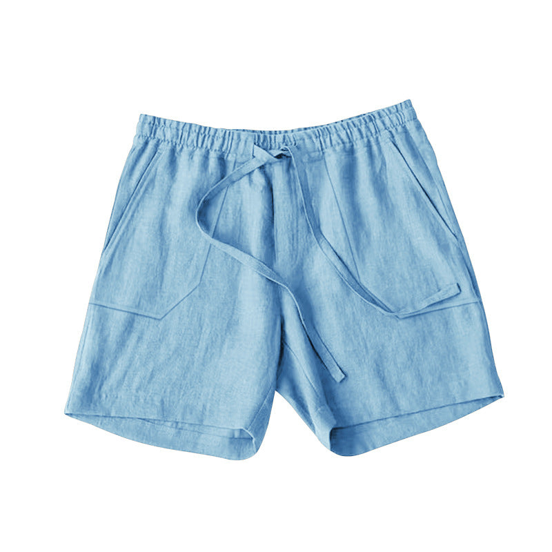 Men's Linen Casual Vacation Double Pocket Drawstring Elastic Waist Shorts Cropped Pants
