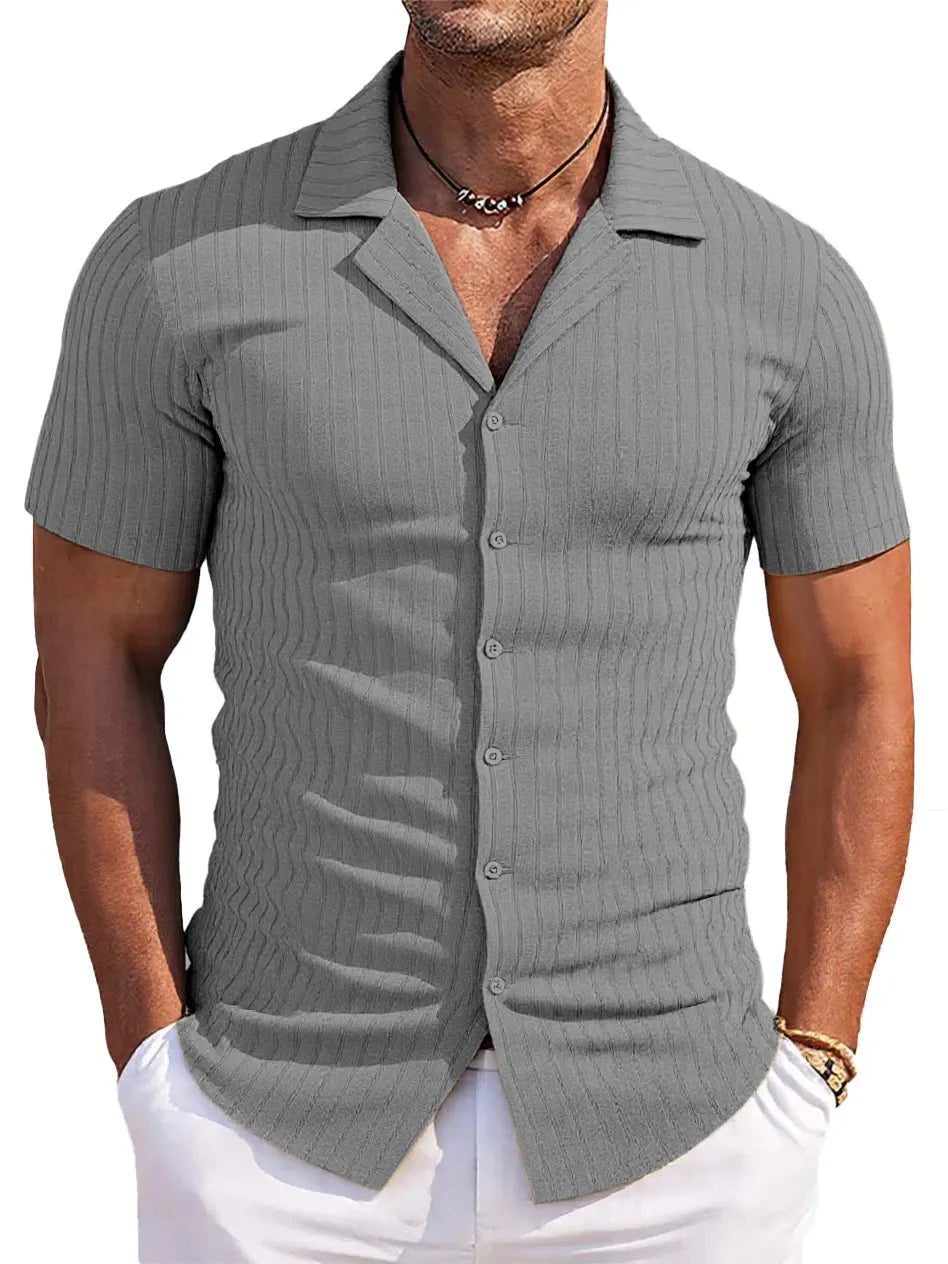 Men's Casual Solid Color Jacquard Short-sleeved Cardigan