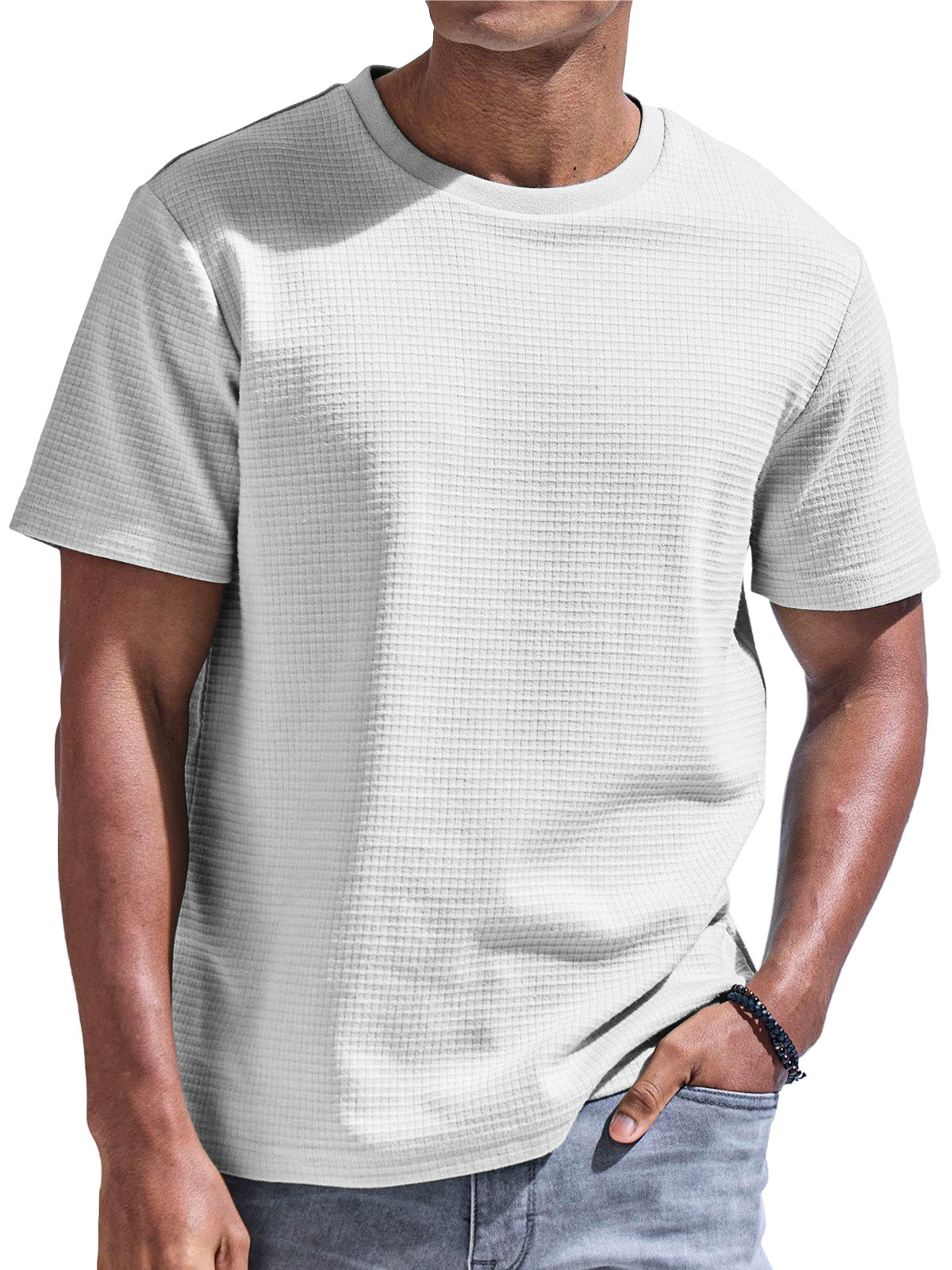 Men's Solid Color Waffle Comfort Short Sleeve T-shirt