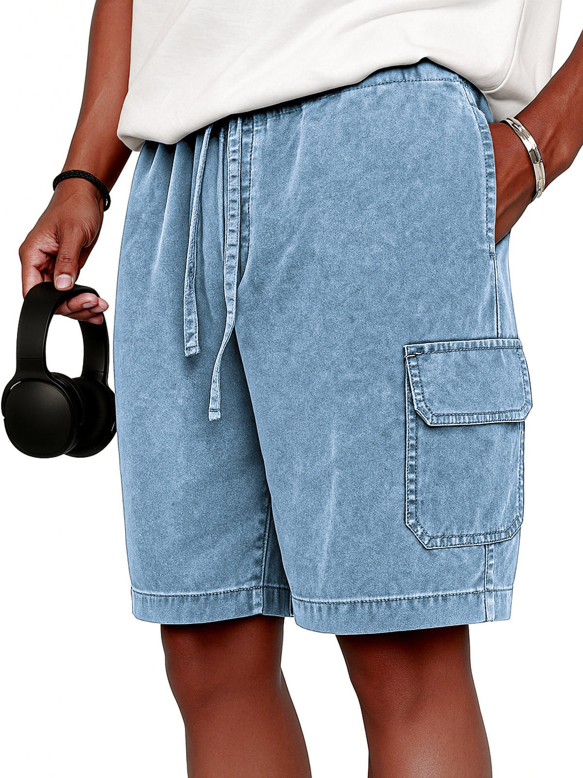 Men's Stylish Vintage Dyed Cargo Lace Up Practical Pockets Casual  Shorts