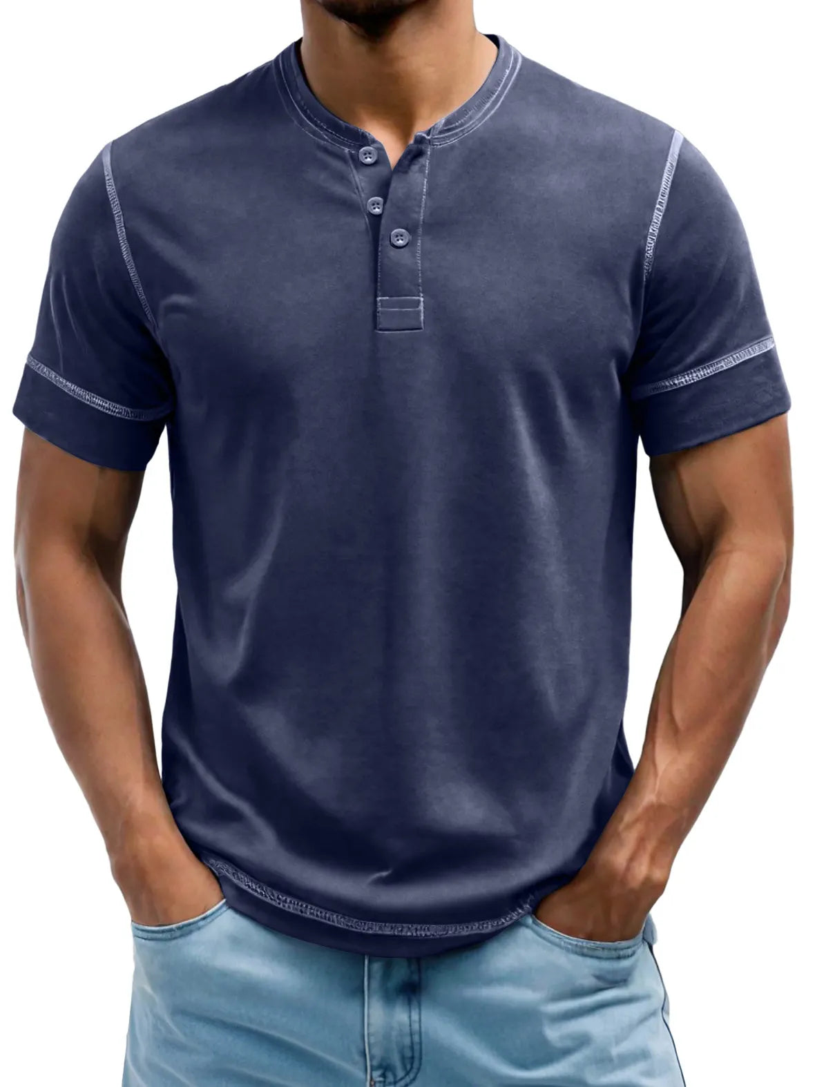 Men's Henry Elastic Cotton Daily Casual T-shirt