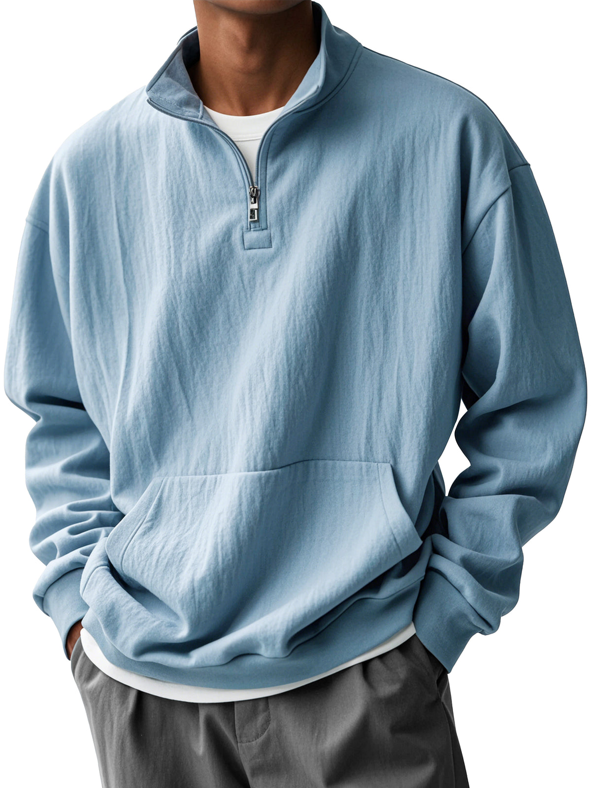 Men's Fashionable Half-Zip Pocket Stand Collar Sweatshirt
