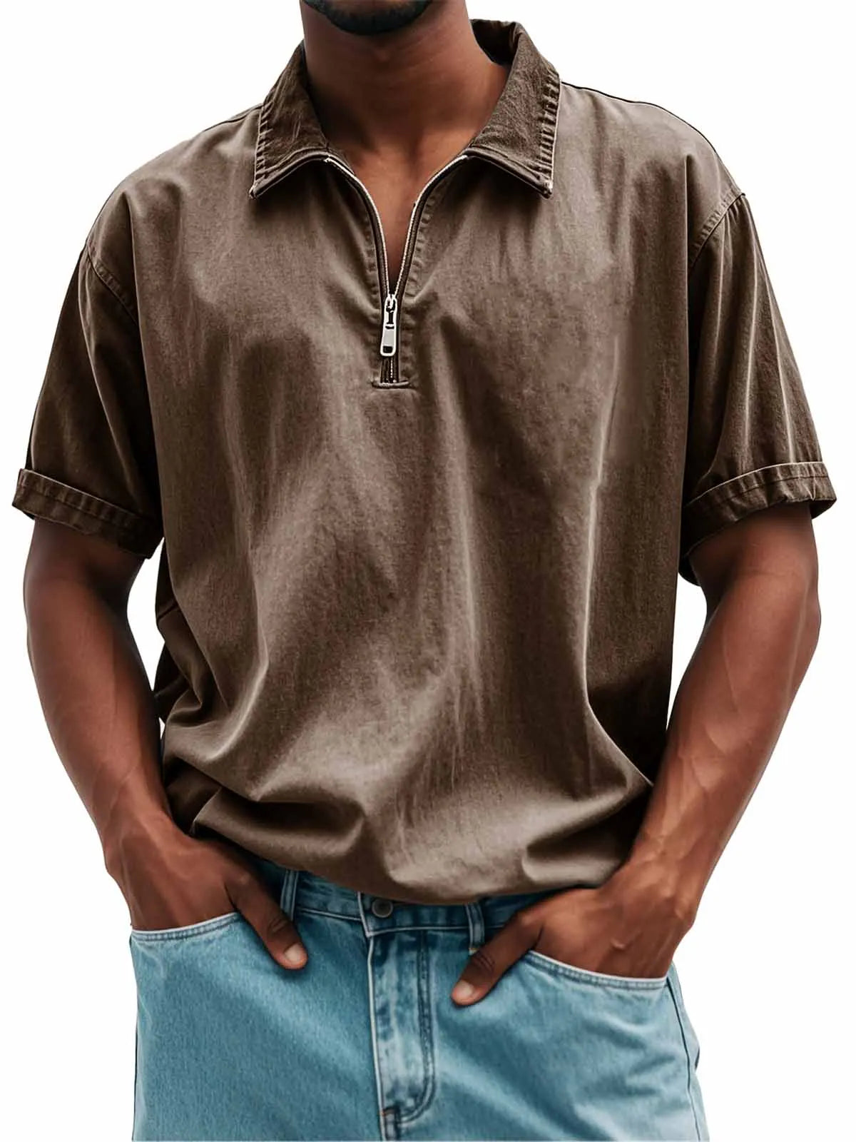 Men's Fashion Retro Casual Stand Collar Short Sleeve Polo Shirt