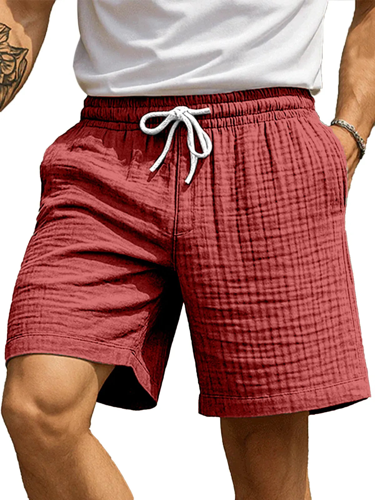 Men's Casual Hawaiian Pleated Textured Beach Shorts