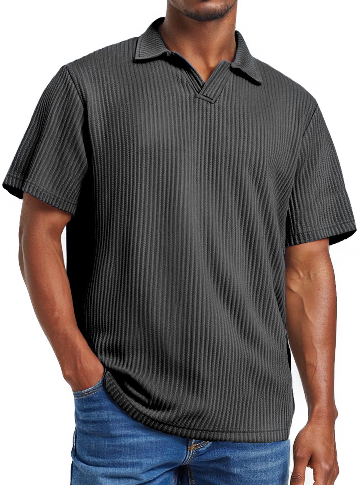Men's daily pitted V-neck short-sleeved POLO shirt