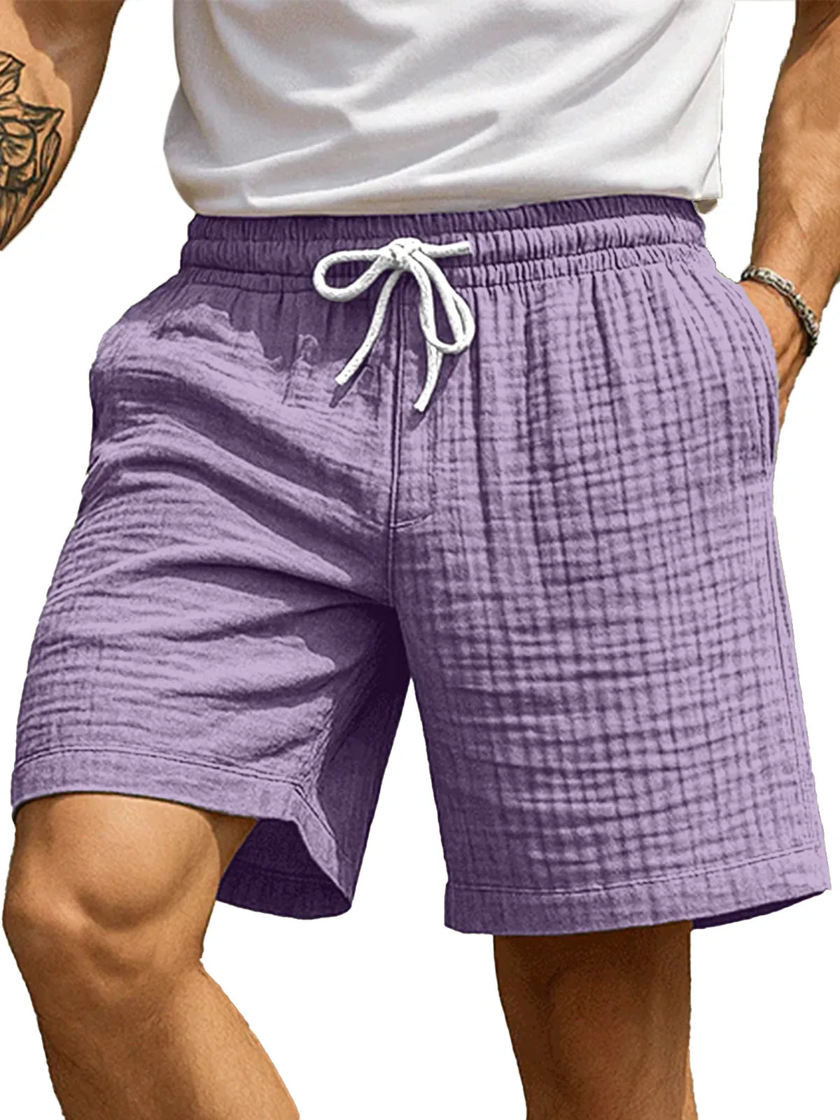 Men's Casual Hawaiian Pleated Textured Beach Shorts