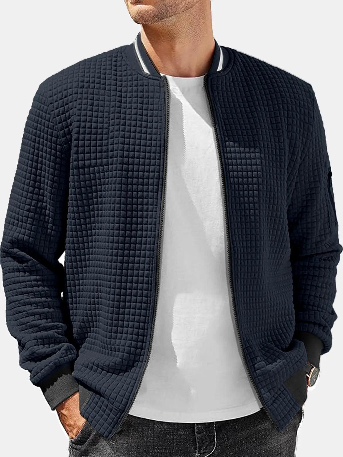 Men's Casual Solid Color Comfortable Square Zipper Baseball Shirt Jacket