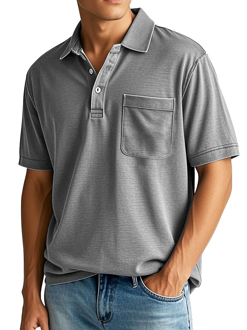 Men's Fashion Vintage Lapel Short Sleeve Pocket Polo Shirt