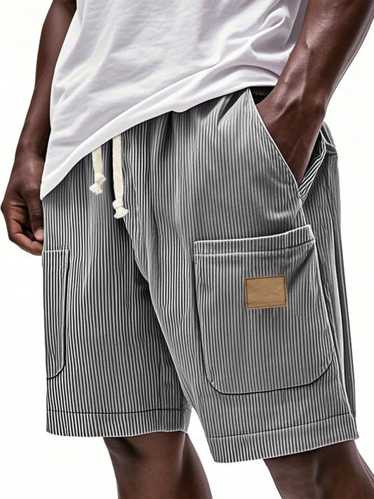 Men's Fashion Multi-Pocket Embroidered Corduroy Lace-Up Loose Holiday Casual Shorts
