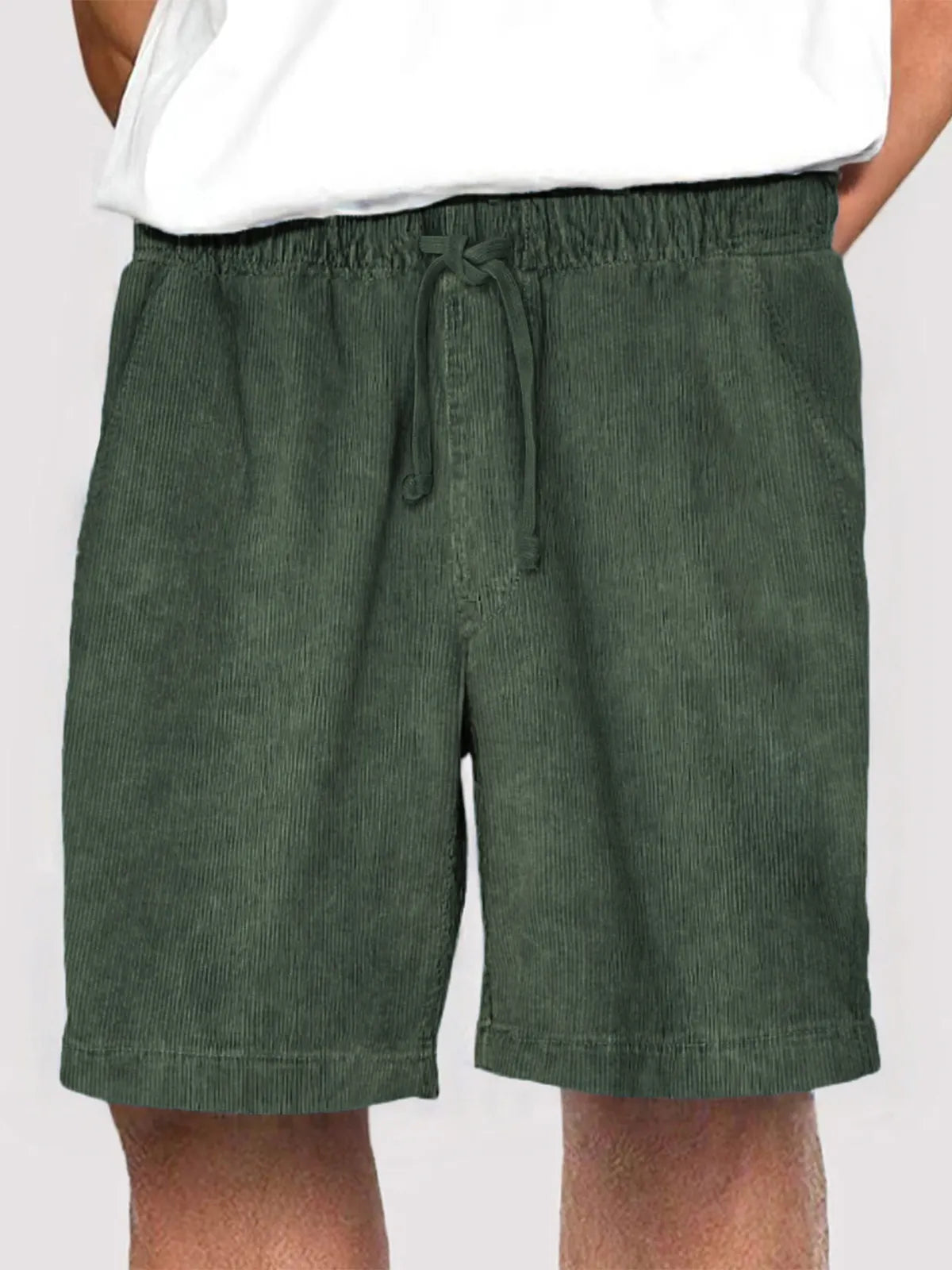 Men's Fashion Corduroy Casual Everyday Elastic Waist Drawstring Shorts With Side Pockets