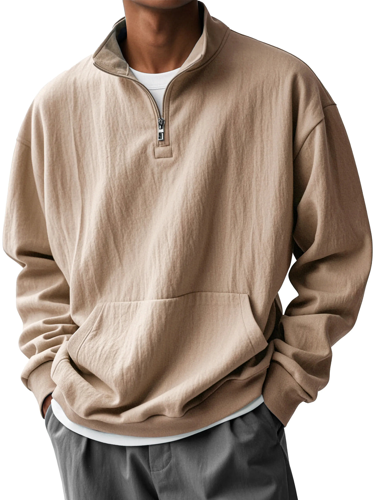 Men's Fashionable Half-Zip Pocket Stand Collar Sweatshirt
