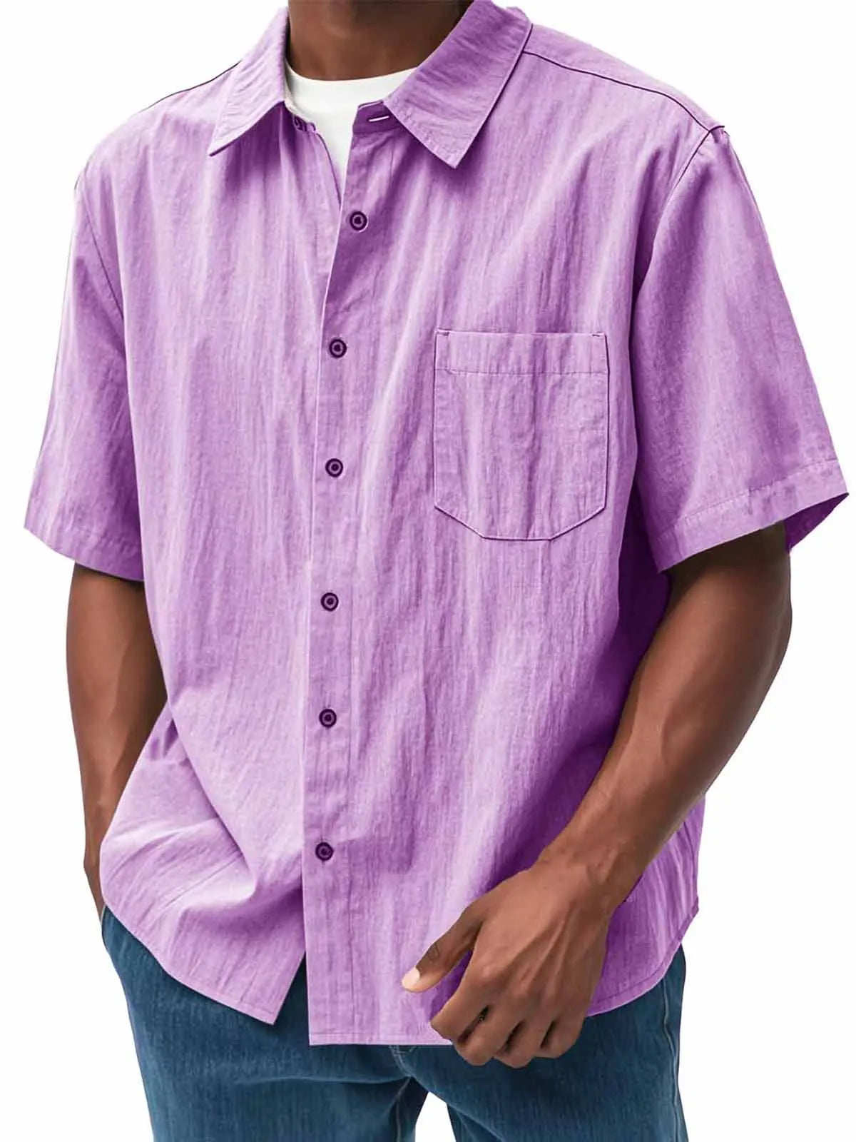 Men's Fashion Casual Pleated Fabric Short Sleeve Shirt