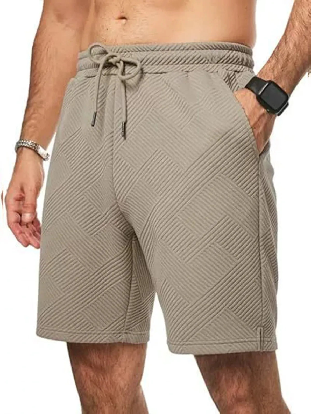 Men's Casual Solid Color Textured Beach Shorts