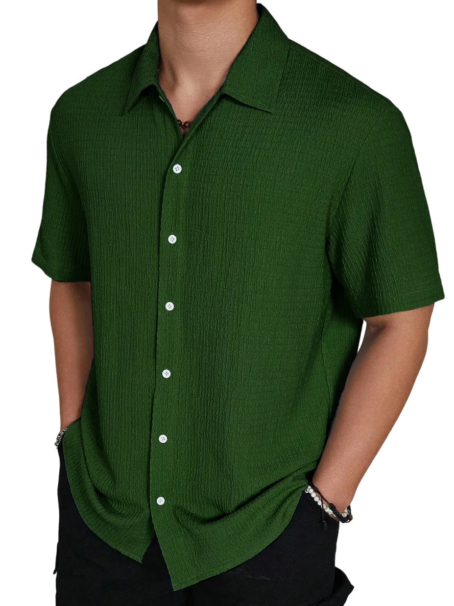 Men's Casual Hawaiian Pleated Short Sleeve Shirt