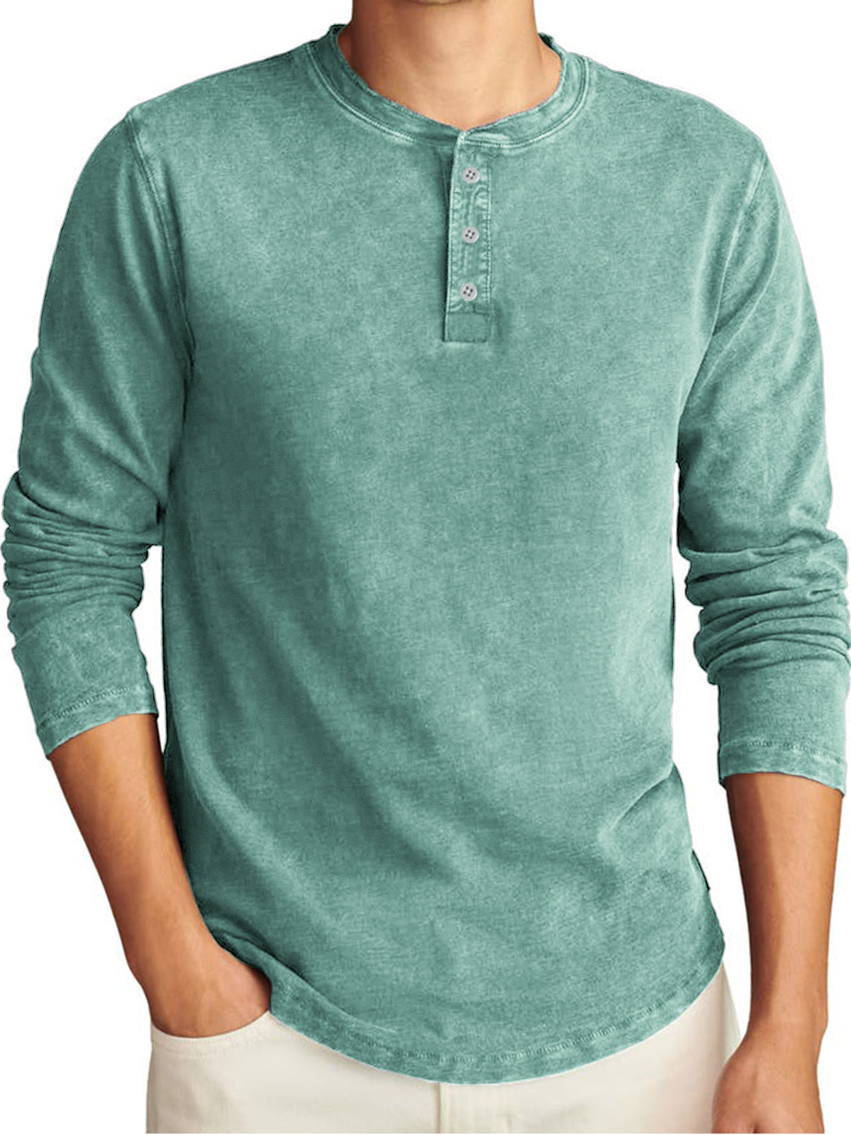 Men's Vintage Distressed Long Sleeve Washed Casual T-Shirt Henley Shirt
