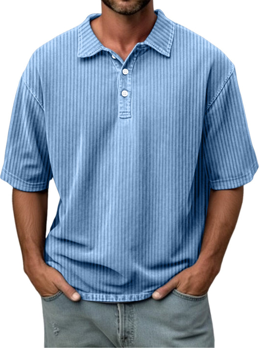 Men's Casual Solid Color Pit Lapel Short Sleeve Polo Shirt