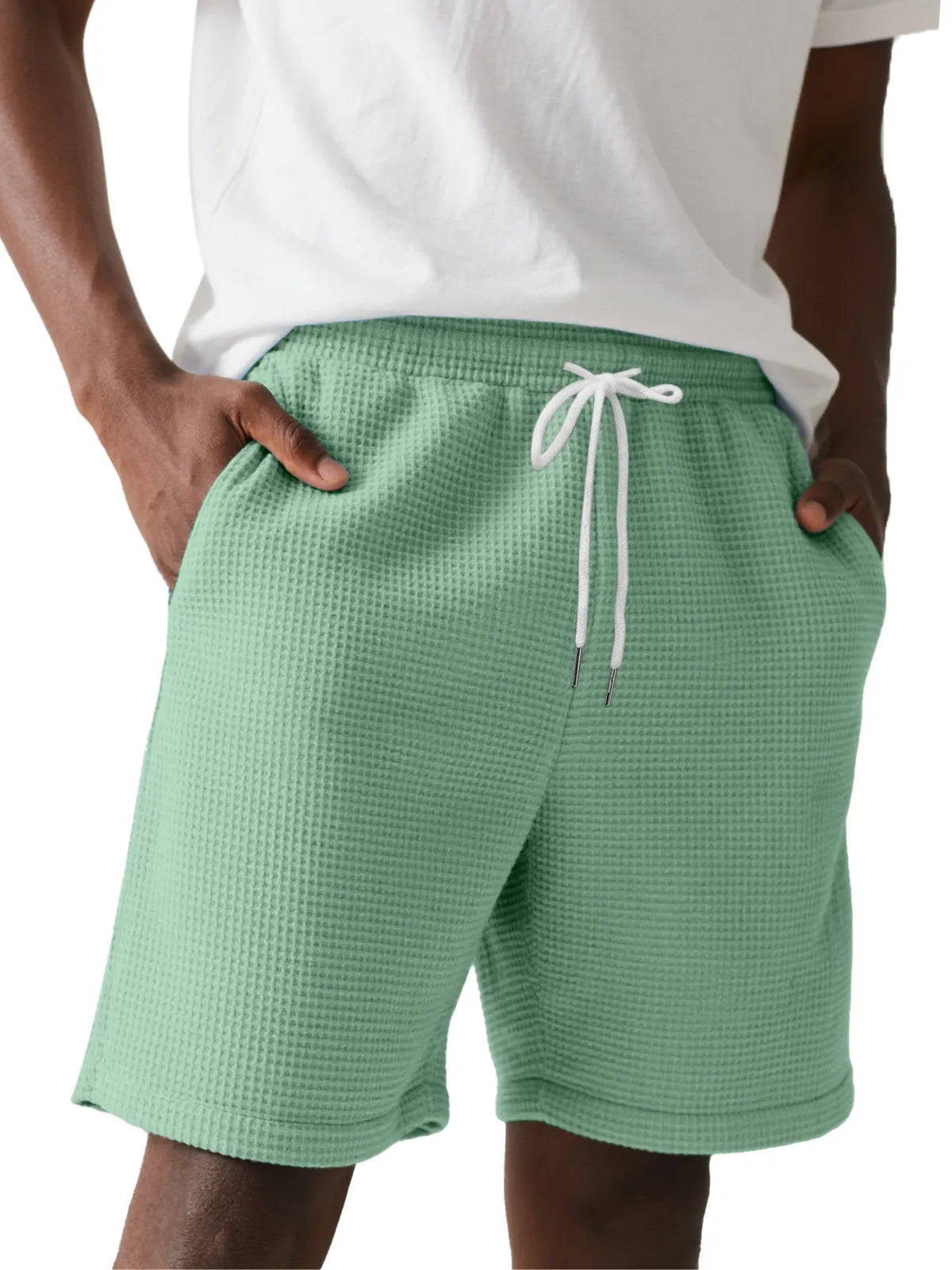 Men's Simple Solid Color Waffle Texture Casual Shorts