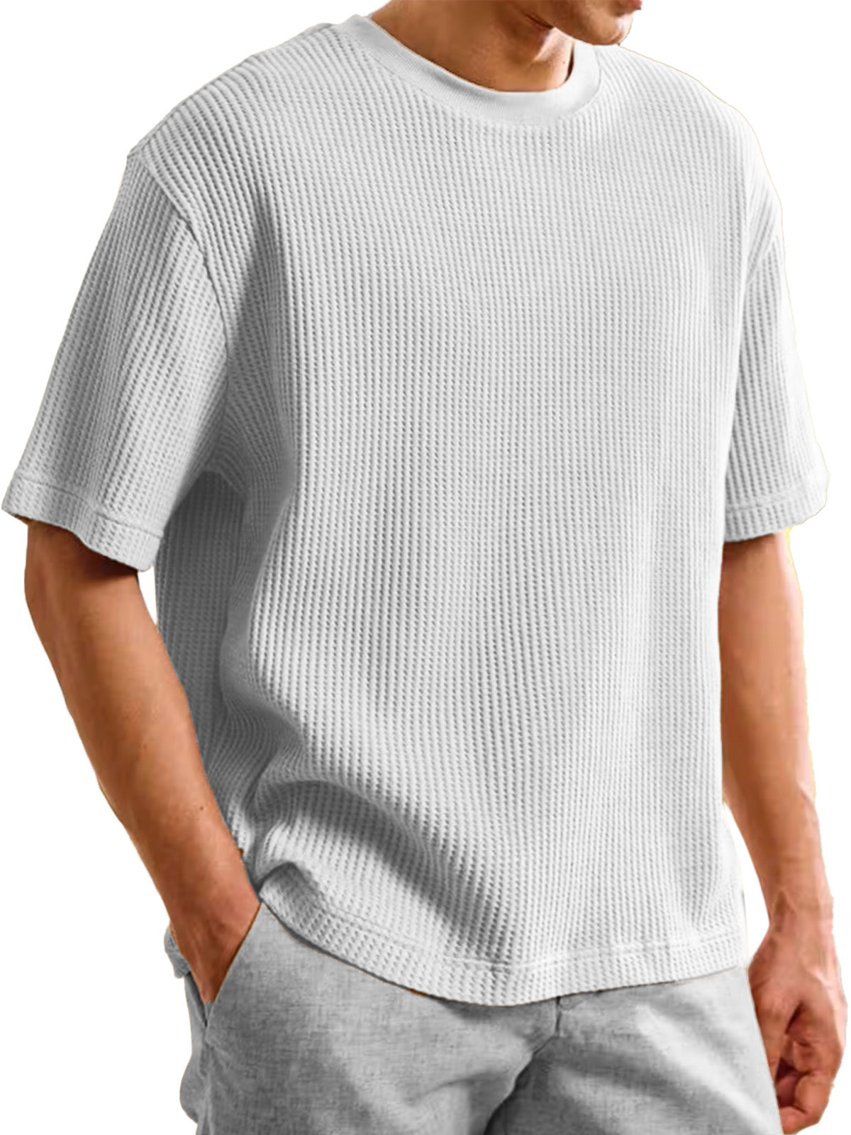 Men's Summer Waffle Texture Loose Round Neck Short-sleeved T-shirt