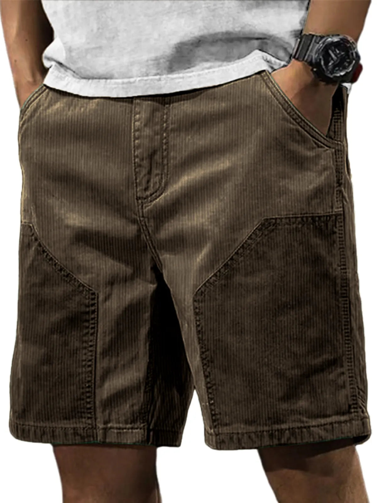 Men's Stylish Retro Corduroy Contrasting Casual Loose Cargo Shorts
