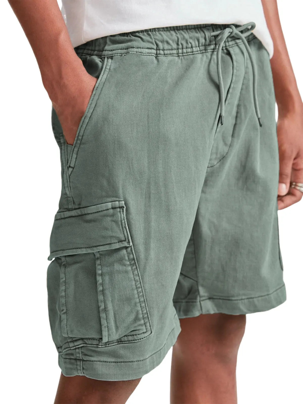 Men's Multi-Pocket Utility Cargo Pants Stylish Lace-up Casual Bermuda Shorts