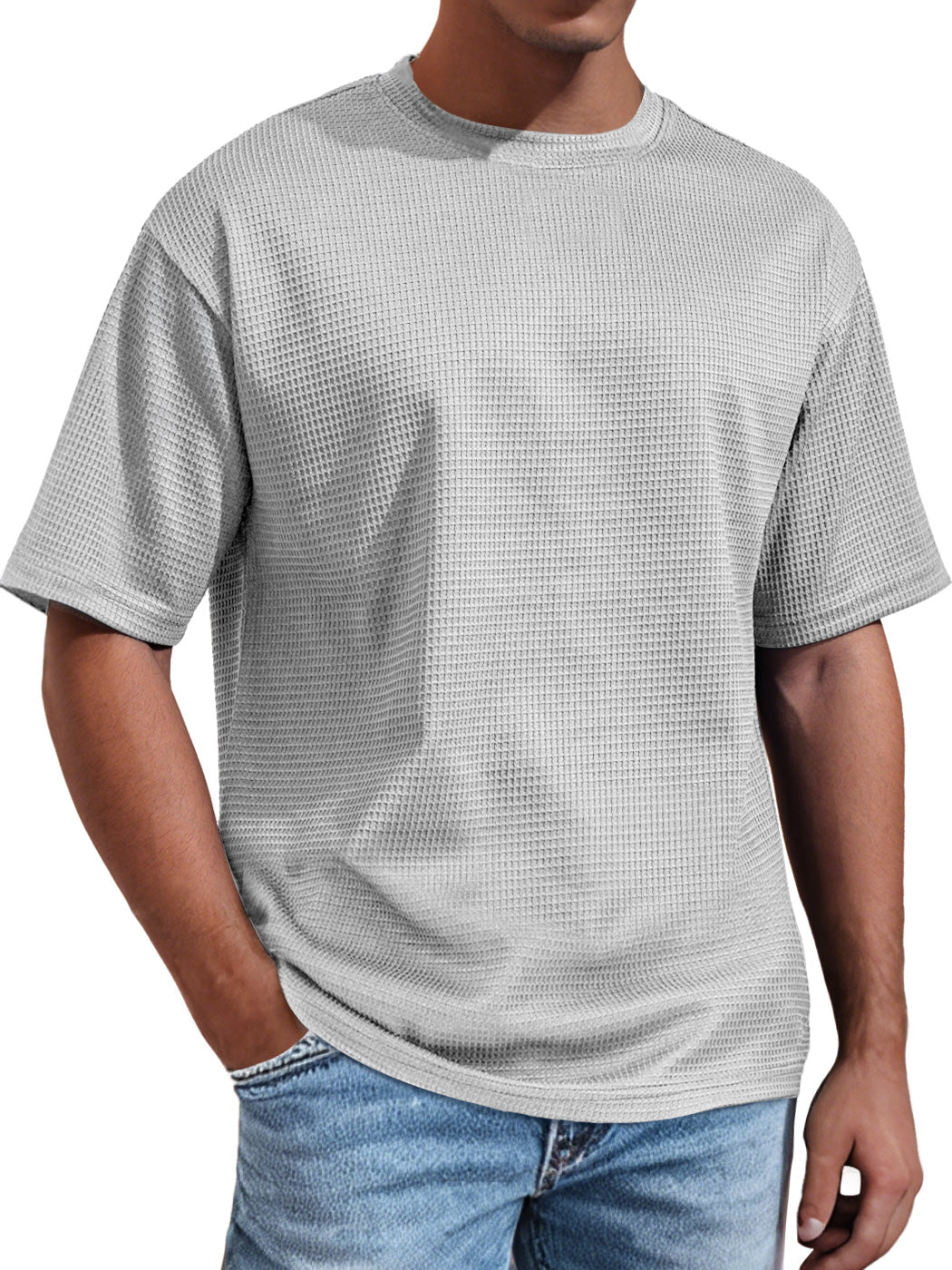 Men's Daily Round Neck Waffle Casual Solid Color Comfortable Short Sleeve T-shirt
