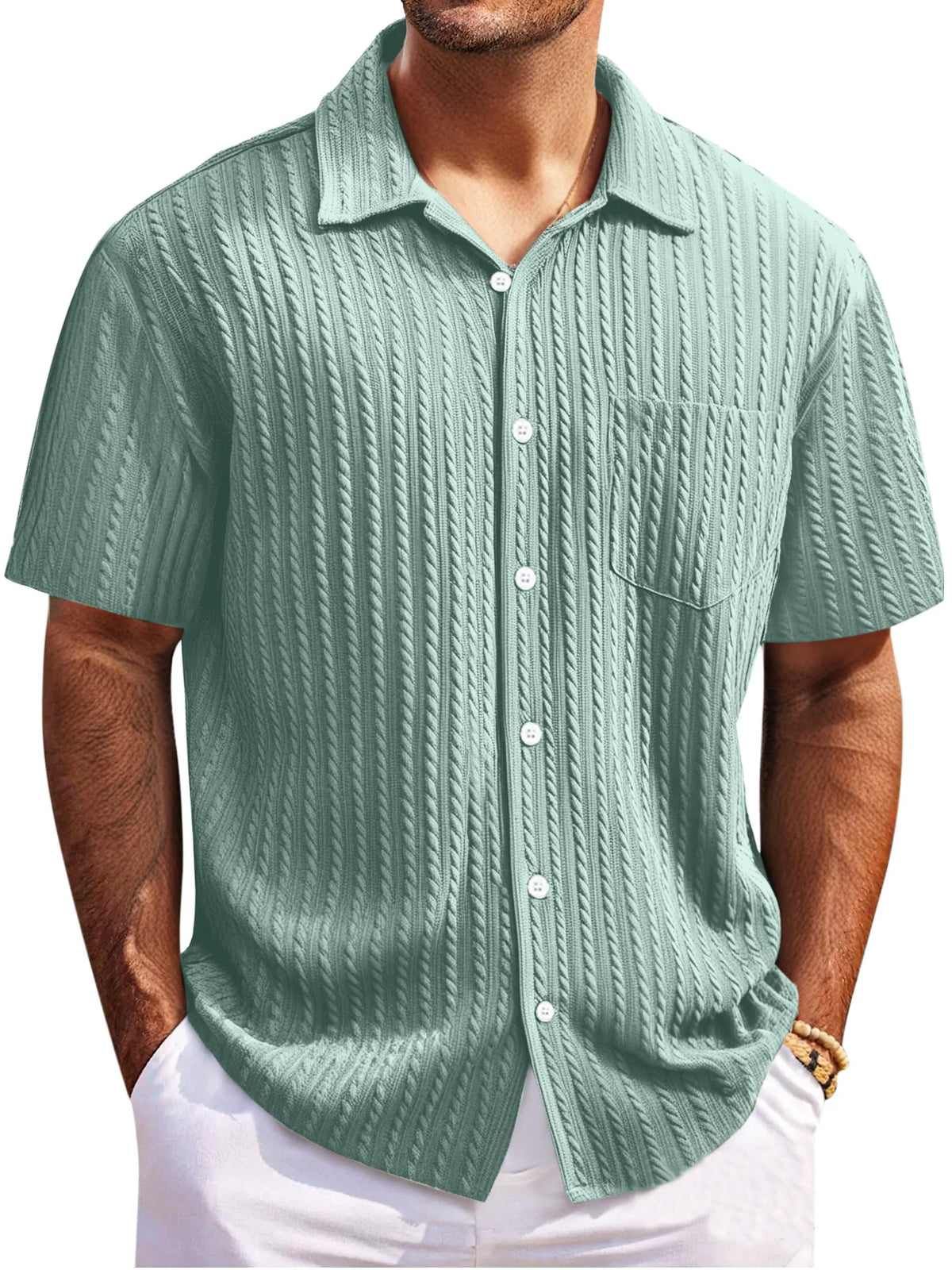 Men's Simple Everyday Twist Texture Short-sleeved Lapel Button-down Shirt