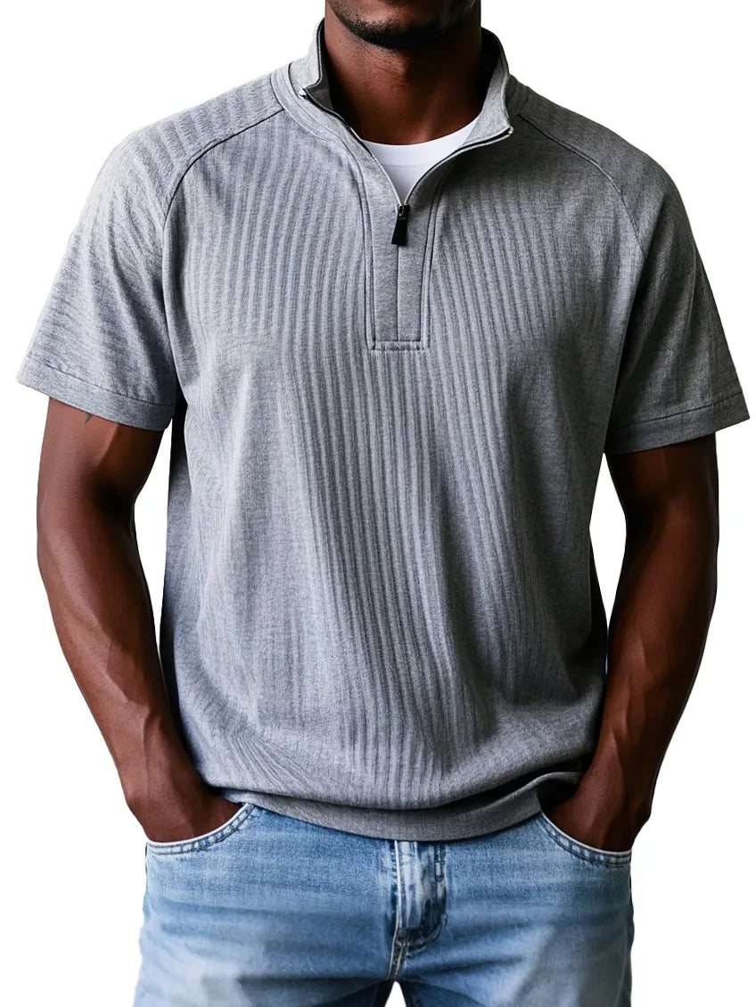 Men's Fashion Casual Raglan Zipper Short Sleeve Polo Shirt