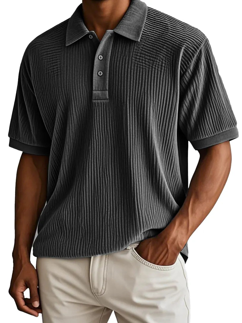 Men's Fashion Retro Corduroy Fabric Short-sleeved Polo Shirt