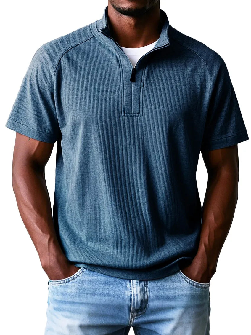 Men's Fashion Casual Raglan Zipper Short Sleeve Polo Shirt