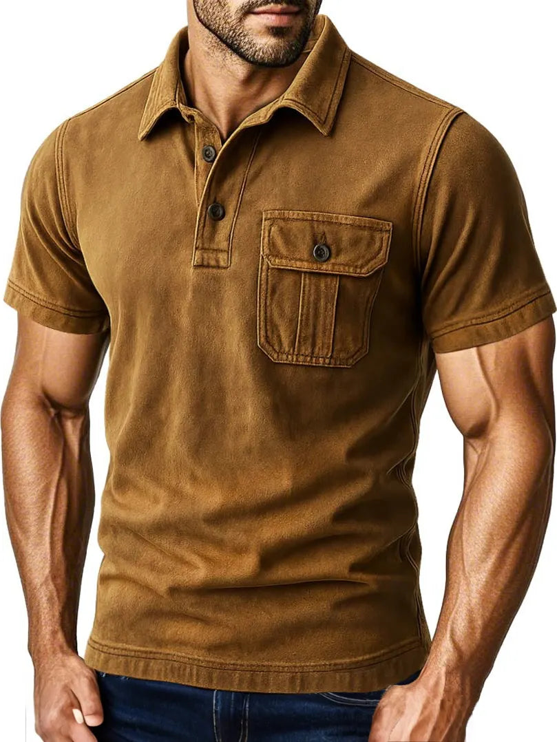 Men's Outdoor Retro Workwear Lapel Pocket Polo Shirt