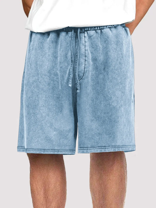 Men's Vintage Distressed Drawstring Stylish Washed Casual Textured Shorts With Side Pockets