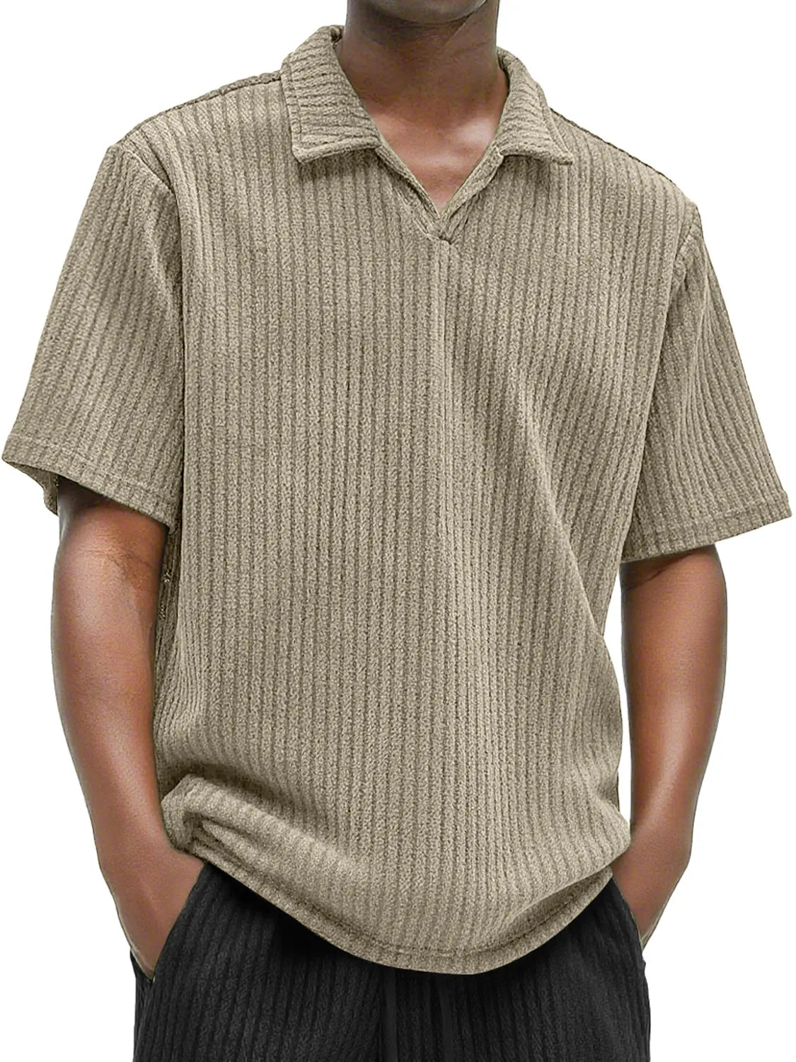 Men's Daily Texture Casual V-neck Solid Color Comfortable Short-sleeved Polo Shirt